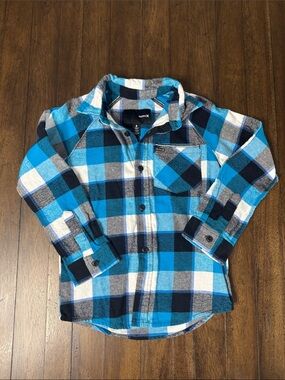 Hurley Size 5 Blue and White Plaid Button-Down Shirt